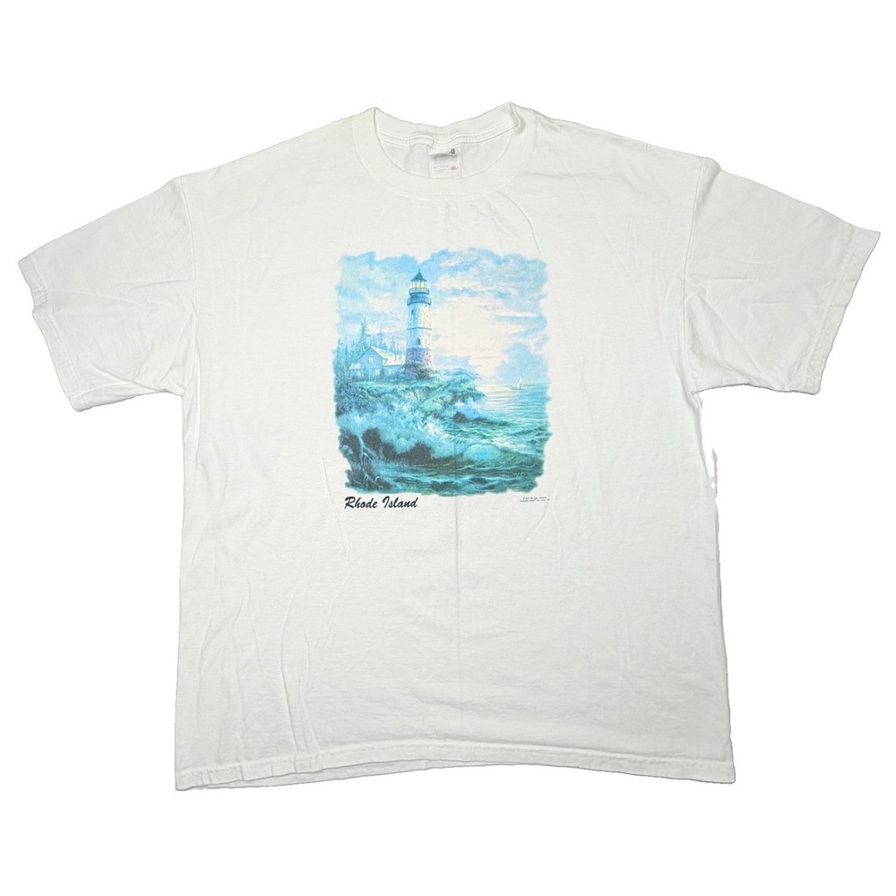 Vintage 90s Rhode Island Lighthouse T Shirt Mens XL Anvil Coastal Art Tee